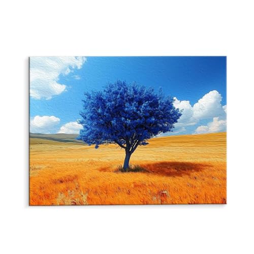 Malen Nach Zahlen Erwachsene Paint by Numbers Adults DIY Ölgemälde Leinwand Set mit 3 Pinsel und Acrylfarben für Home Weihnachten Deko Geburtstag Geschenk - 35 x 50 cm Ohne Rahmen (Blauer Baum) t-569 von QIANLUOO