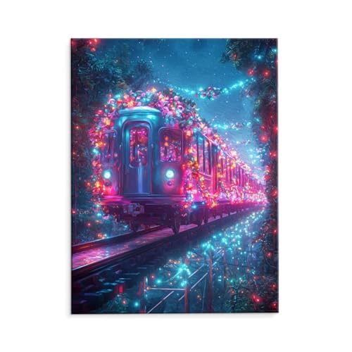 Malen Nach Zahlen Erwachsene Paint by Numbers Adults DIY Ölgemälde Leinwand Set mit 3 Pinsel und Acrylfarben für Home Weihnachten Deko Geburtstag Geschenk - 35 x 50 cm Ohne Rahmen (Der Traumzug) t-665 von QIANLUOO