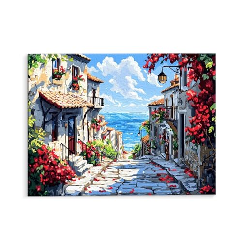 Malen Nach Zahlen Erwachsene Paint by Numbers Adults DIY Ölgemälde Leinwand Set mit 3 Pinsel und Acrylfarben für Home Weihnachten Deko Geburtstag Geschenk - 35 x 50 cm Ohne Rahmen (Straße) t-481 von QIANLUOO