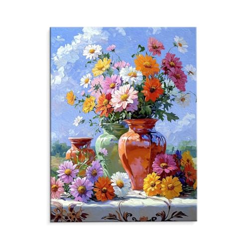 Malen Nach Zahlen Erwachsene Paint by Numbers Adults DIY Ölgemälde Leinwand Set mit 3 Pinsel und Acrylfarben für Home Weihnachten Deko Geburtstag Geschenk - 35 x 50 cm Ohne Rahmen (Vase Blumen) t-433 von QIANLUOO
