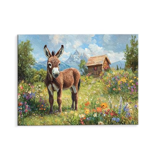 Malen Nach Zahlen Erwachsene Paint by Numbers Adults DIY Ölgemälde Leinwand Set mit 3 Pinsel und Acrylfarben für Home Weihnachten Deko Geburtstag Geschenk - 40 x 50 cm Ohne Rahmen (Esel Farm) t-605 von QIANLUOO