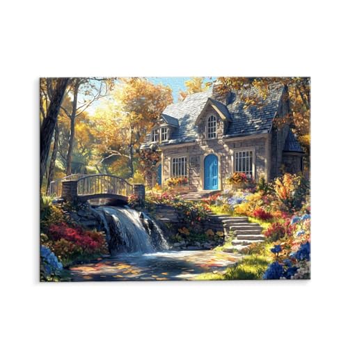 Malen Nach Zahlen Erwachsene Paint by Numbers Adults DIY Ölgemälde Leinwand Set mit 3 Pinsel und Acrylfarben für Home Weihnachten Deko Geburtstag Geschenk - 60 x 80 cm Ohne Rahmen (Gartenhütte) t-453 von QIANLUOO