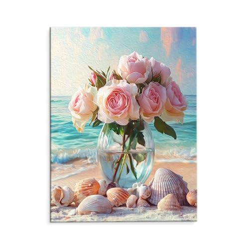 Malen Nach Zahlen Erwachsene Paint by Numbers Adults DIY Ölgemälde Leinwand Set mit 3 Pinsel und Acrylfarben für Home Weihnachten Deko Geburtstag Geschenk - 60 x 80 cm Ohne Rahmen (Rosenvase) t-637 von QIANLUOO