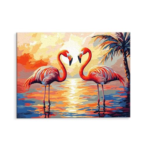 Malen Nach Zahlen Erwachsene Paint by Numbers Adults DIY Ölgemälde Leinwand Set mit 3 Pinsel und Acrylfarben für Home Weihnachten Deko Geburtstag Geschenk - 70 x 90 cm Ohne Rahmen (Flamingo) t-465 von QIANLUOO