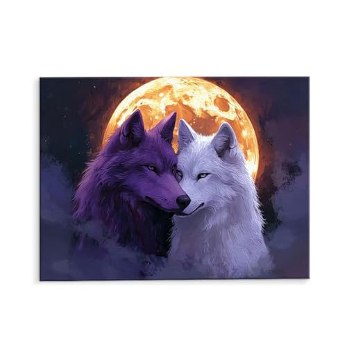 Malen Nach Zahlen Erwachsene Paint by Numbers Adults DIY Ölgemälde Leinwand Set mit 3 Pinsel und Acrylfarben für Home Weihnachten Deko Geburtstag Geschenk - 80 x 110 cm Ohne Rahmen (Wolf Mond) t-577 von QIANLUOO
