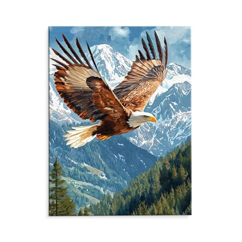 Malen Nach Zahlen Erwachsene Paint by Numbers Adults DIY Ölgemälde Leinwand Set mit 3 Pinsel und Acrylfarben für Home Weihnachten Deko Geschenk - 35 x 50 cm Ohne Rahmen (Adler Landschaft) t-585 von QIANLUOO
