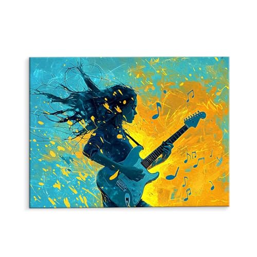 Malen Nach Zahlen Erwachsene Paint by Numbers Adults DIY Ölgemälde Leinwand Set mit 3 Pinsel und Acrylfarben für Home Weihnachten Deko Geschenk - 60 x 80 cm Ohne Rahmen (Gitarre Frauen) t-473 von QIANLUOO