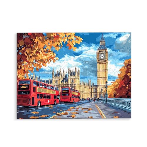 Malen Nach Zahlen Erwachsene Paint by Numbers Adults DIY Ölgemälde Leinwand Set mit 3 Pinsel und Acrylfarben für Home Weihnachten Deko Geschenk - 80 x 110 cm Ohne Rahmen (Die Londoner Uhr) t-597 von QIANLUOO