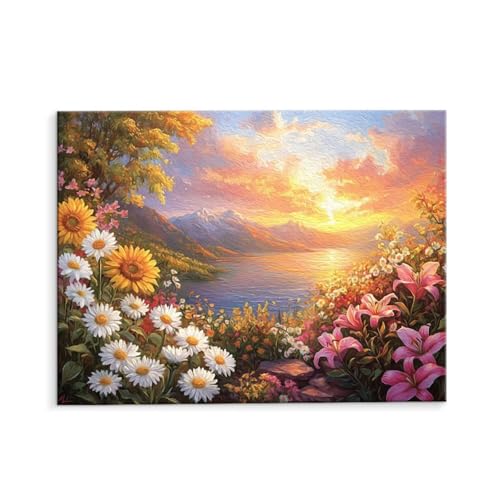 Malen Nach Zahlen Erwachsene Paint by Numbers Adults DIY Ölgemälde Leinwand Set mit 3 Pinsel und Acrylfarben für Home Weihnachten Deko Geschenk - 80 x 110 cm Ohne Rahmen (Sonnenuntergang Blumen) t-601 von QIANLUOO