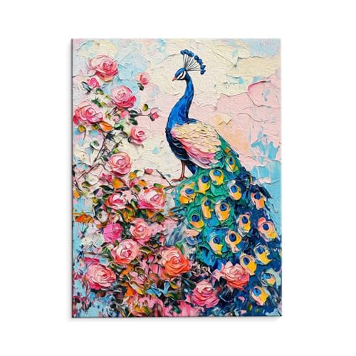 Malen Nach Zahlen Erwachsene Pfauen Blumen, Malen Nach Zahlen Kits mit Pinseln und Acrylfarben, DIY Ölgemälde Set Malen Basteln Leinwand Anfänger, für Wohnzimmer Wanddeko 35 x 50 cm (ungerahmt) y-551 von QIANLUOO