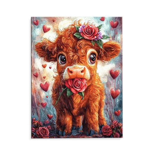 Malen Nach Zahlen Erwachsene Rose Kuh, Malen Nach Zahlen Kits mit Pinseln und Acrylfarben, DIY Ölgemälde Set Malen Basteln Leinwand Anfänger, Als Geschenk für Wanddeko, 40 x 50 cm (ungerahmt) y-643 von QIANLUOO