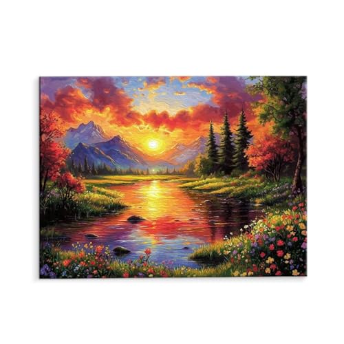 Malen Nach Zahlen Erwachsene Sonnenuntergang Wald, Malen Nach Zahlen Kits mit Pinseln und Acrylfarben, DIY Ölgemälde Set Malen Basteln Leinwand Anfänger, für Wanddeko, 40 x 50 cm (ungerahmt) y-603 von QIANLUOO