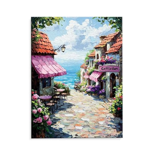 Malen Nach Zahlen Erwachsene Straßenblick, Malen Nach Zahlen Kits mit Pinseln und Acrylfarben, DIY Ölgemälde Set Malen Basteln Leinwand Anfänger, Als Geschenk für Wanddeko, 40 x 50 cm (ungerahmt) y483 von QIANLUOO