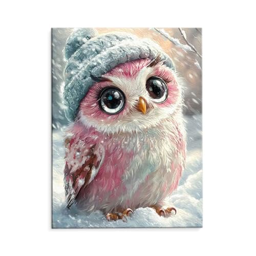 Malen Nach Zahlen Erwachsene Süße Eule, Malen Nach Zahlen Kits mit Pinseln und Acrylfarben, DIY Ölgemälde Set Malen Basteln Leinwand Anfänger, Als Geschenk für Wanddeko, 35 x 50 cm (ungerahmt) y-539 von QIANLUOO