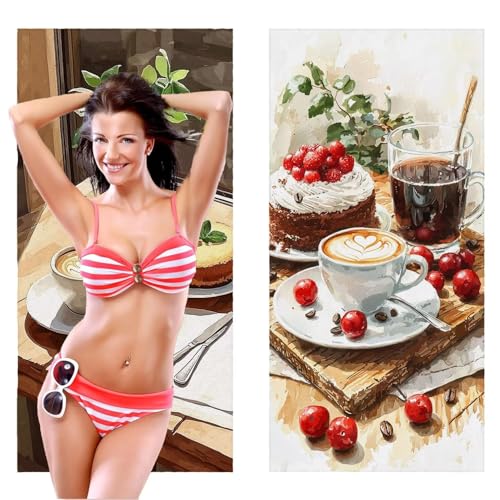 QIANLUOO Strandtuch, Groß Strandhandtuch 100 x 200 cm 2er Set Mikrofaser Handtuch - Sandfrei Badetuch, Schnelltrocknendes Handtuch/Strandtuch XXL Saunatuch Stranddecke Zubehör (Kuchen Dessert) V-216 von QIANLUOO