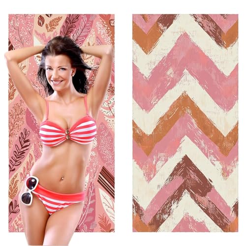 QIANLUOO Strandtuch, Groß Strandhandtuch 100 x 200 cm 2er Set Mikrofaser Handtuch - Sandfrei Badetuch, Schnelltrocknendes Handtuch/Strandtuch XXL Saunatuch Stranddecke Zubehör (Rosa Nordeuropa) V-260 von QIANLUOO