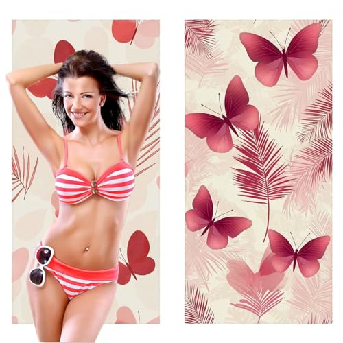 QIANLUOO Strandtuch, Groß Strandhandtuch 100 x 200 cm 2er Set Mikrofaser Handtuch - Sandfrei Badetuch, Schnelltrocknendes Handtuch/Strandtuch XXL Saunatuch Stranddecke Zubehör (Schmetterlinge) V-416 von QIANLUOO
