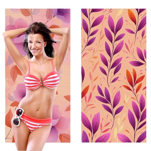 QIANLUOO Strandtuch, Groß Strandhandtuch 100 x 200 cm 2er Set Mikrofaser Handtuch - Sandfrei Badetuch, Schnelltrocknendes Handtuch/Strandtuch XXL Saunatuch Stranddecke Zubehör (Violett Blumen) V-1116 von QIANLUOO