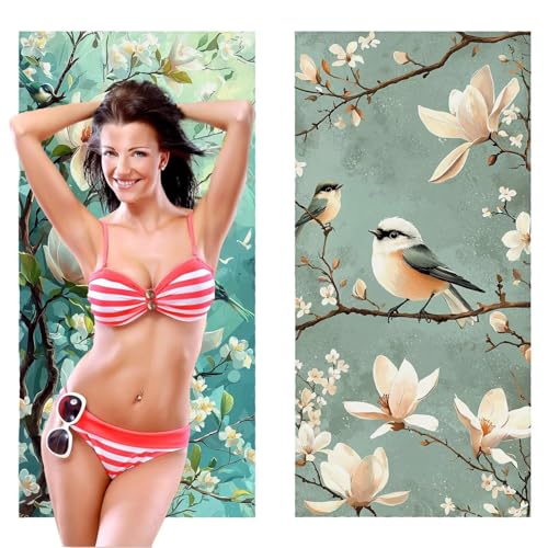 QIANLUOO Strandtuch, Groß Strandhandtuch 60 x 120 cm 2er Set Mikrofaser Handtuch - Sandfrei Badetuch, Schnelltrocknendes Handtuch/Strandtuch XXL Saunatuch Stranddecke Zubehör (Orchidee Vogel) V-1064 von QIANLUOO