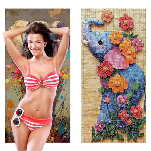 QIANLUOO Strandtuch, Groß Strandhandtuch 80 x 160 cm 2er Set Mikrofaser Handtuch - Sandfrei Badetuch, Schnelltrocknendes Handtuch/Strandtuch XXL Saunatuch Stranddecke Zubehör (Blumen Elefanten) V-443 von QIANLUOO
