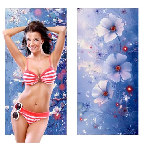 QIANLUOO Strandtuch, Groß Strandhandtuch 90 x 200 cm 2er Set Mikrofaser Handtuch - Sandfrei Badetuch, Schnelltrocknendes Handtuch/Strandtuch XXL Saunatuch Stranddecke Zubehör (Jade Orchidee) V-1061 von QIANLUOO