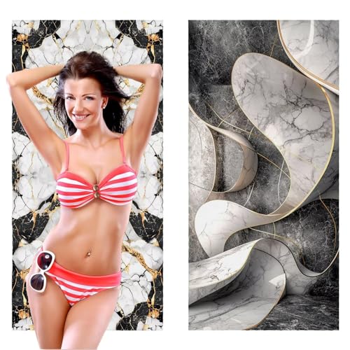 QIANLUOO Strandtuch XXL, Mikrofaser Handtuch 2er Set 60 x 120 cm Groß Badetuch, Schwarzer Marmor Strandtuch Schnell Trocknendes, Sandbeständig, Summer Saunahandtuch Herren, Geschenke für Frauen C-393 von QIANLUOO