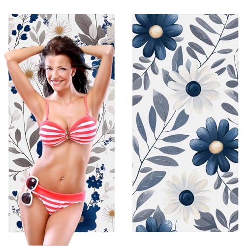 QIANLUOO Strandtuch XXL, Mikrofaser Handtuch 2er Set 90 x 200 cm Groß Badetuch, Pflanzen Blumen Strandtuch Schnell Trocknendes, Sandbeständig, Summer Saunahandtuch Herren, Geschenke für Frauen C-1094 von QIANLUOO