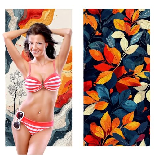 QIANLUOO Strandtuch XXL, Mikrofaser Handtuch 2er Set 90 x 200 cm Groß Badetuch, Pflanzen Blumen Strandtuch Schnell Trocknendes, Sandbeständig, Summer Saunahandtuch Herren, Geschenke für Frauen C-1096 von QIANLUOO