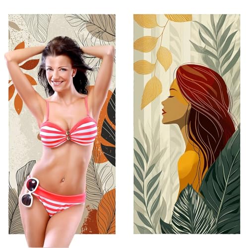 QIANLUOO Strandtuch XXL, Mikrofaser Handtuch 2er Set 90 x 200 cm Groß Badetuch, Pflanzen Frauen Strandtuch Schnell Trocknendes, Sandbeständig, Summer Saunahandtuch Herren, Geschenke für Frauen C-1098 von QIANLUOO