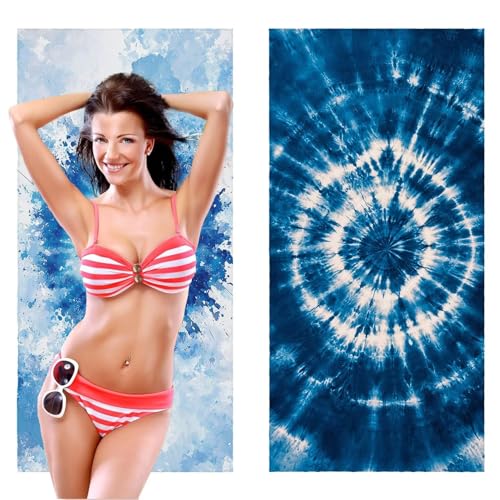 Strandtuch, Groß Strandhandtuch 100 x 200 cm 2er Set Mikrofaser Handtuch - Sandfrei Badetuch, Saugfähig und Schnelltrocknendes Handtuch/Strandtuch xxl Saunatuch Stranddecke Zubehör (Bleich Blau) V1084 von QIANLUOO