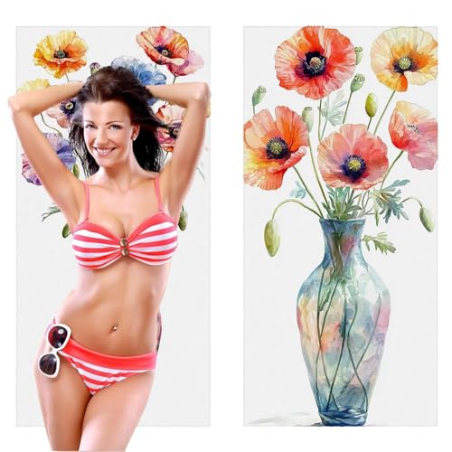 Strandtuch, Groß Strandhandtuch 100 x 200 cm 2er Set Mikrofaser Handtuch - Sandfrei Badetuch, Saugfähig und Schnelltrocknendes Handtuch/Strandtuch xxl Saunatuch Stranddecke Zubehör (Blumen Vase) V-450 von QIANLUOO
