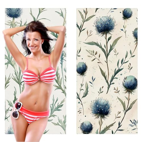 Strandtuch, Groß Strandhandtuch 100 x 200 cm 2er Set Mikrofaser Handtuch - Sandfrei Badetuch, Saugfähig und Schnelltrocknendes Handtuch/Strandtuch xxl Saunatuch Stranddecke Zubehör (Blumen blau) V-458 von QIANLUOO
