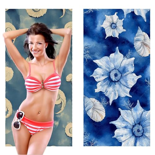 Strandtuch, Groß Strandhandtuch 100 x 200 cm 2er Set Mikrofaser Handtuch - Sandfrei Badetuch, Saugfähig und Schnelltrocknendes Handtuch/Strandtuch xxl Saunatuch Stranddecke Zubehör (Seeschrauben) V338 von QIANLUOO