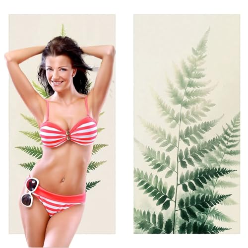 Strandtuch, Groß Strandhandtuch 100 x 200 cm 2er Set Mikrofaser Handtuch - Sandfrei Badetuch, Schnelltrocknendes Handtuch/Strandtuch xxl Saunatuch Stranddecke Zubehör (Pflanzen Blätter) V-1104 von QIANLUOO