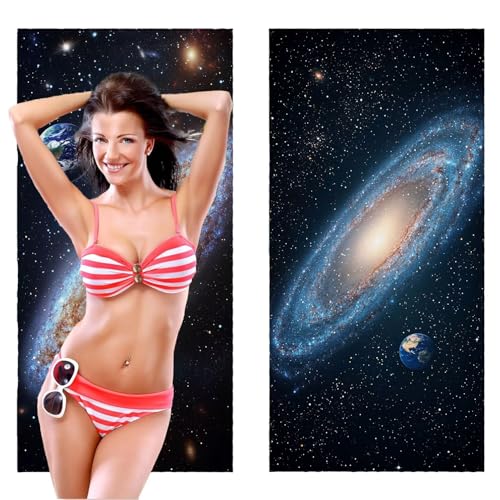 Strandtuch, Groß Strandhandtuch 100 x 200 cm 2er Set Mikrofaser Handtuch - Sandfrei Badetuch, Schnelltrocknendes Handtuch/Strandtuch xxl Saunatuch Stranddecke Zubehör (Universum Schwarze Löcher) V1048 von QIANLUOO