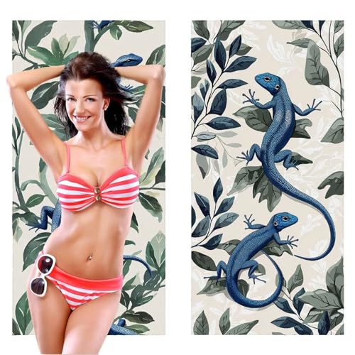 Strandtuch, Groß Strandhandtuch 60 x 120 cm 2er Set Mikrofaser Handtuch - Sandfrei Badetuch, Saugfähig und Schnelltrocknendes Handtuch/Strandtuch xxl Saunatuch Stranddecke Zubehör (Pflanzen) V-1086 von QIANLUOO
