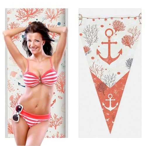 Strandtuch, Groß Strandhandtuch 70 x 140 cm 2er Set Mikrofaser Handtuch - Sandfrei Badetuch, Saugfähig und Schnelltrocknendes Handtuch/Strandtuch xxl Saunatuch Stranddecke Zubehör (Schiffsanker) V-201 von QIANLUOO