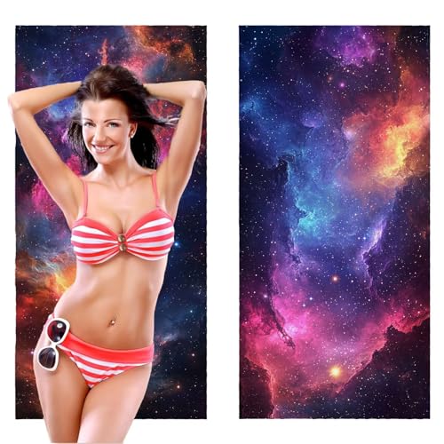 Strandtuch, Groß Strandhandtuch 70 x 140 cm 2er Set Mikrofaser Handtuch - Sandfrei Badetuch, Schnelltrocknendes Handtuch/Strandtuch xxl Saunatuch Stranddecke Zubehör (Universum Sternenhimmel) V-1049 von QIANLUOO