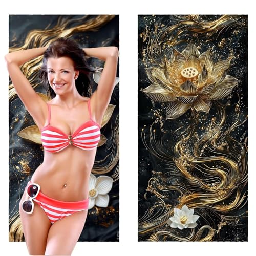 Strandtuch, Groß Strandhandtuch 75 x 150 cm 2er Set Mikrofaser Handtuch - Sandfrei Badetuch, Saugfähig und Schnelltrocknendes Handtuch/Strandtuch xxl Saunatuch Stranddecke Zubehör (Blumen) V-368 von QIANLUOO