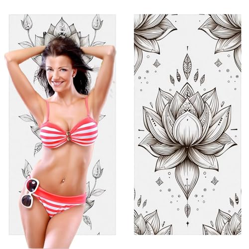 Strandtuch, Groß Strandhandtuch 75 x 150 cm 2er Set Mikrofaser Handtuch - Sandfrei Badetuch, Saugfähig und Schnelltrocknendes Handtuch/Strandtuch xxl Saunatuch Stranddecke Zubehör (Blumen) V-370 von QIANLUOO