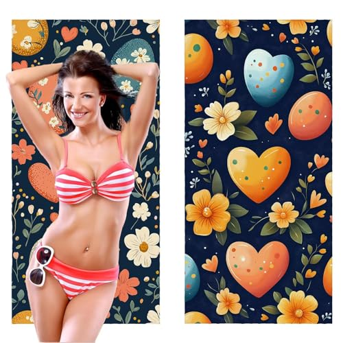 Strandtuch, Groß Strandhandtuch 75 x 150 cm 2er Set Mikrofaser Handtuch - Sandfrei Badetuch, Saugfähig und Schnelltrocknendes Handtuch/Strandtuch xxl Saunatuch Stranddecke Zubehör (Ostern Eier) V-304 von QIANLUOO