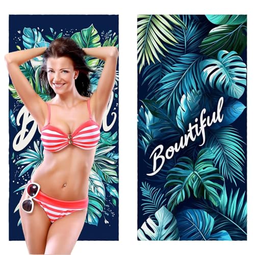 Strandtuch, Groß Strandhandtuch 75 x 150 cm 2er Set Mikrofaser Handtuch - Sandfrei Badetuch, Saugfähig und Schnelltrocknendes Handtuch/Strandtuch xxl Saunatuch Stranddecke Zubehör (Pflanzen) V-1088 von QIANLUOO