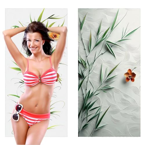 Strandtuch, Groß Strandhandtuch 80 x 160 cm 2er Set Mikrofaser Handtuch - Sandfrei Badetuch, Saugfähig und Schnelltrocknendes Handtuch/Strandtuch xxl Saunatuch Stranddecke Zubehör (Bambus) V-1109 von QIANLUOO
