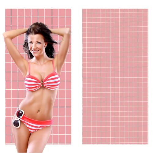 Strandtuch, Groß Strandhandtuch 80 x 160 cm 2er Set Mikrofaser Handtuch - Sandfrei Badetuch, Saugfähig und Schnelltrocknendes Handtuch/Strandtuch xxl Saunatuch Stranddecke Zubehör (Pink Gitter) V-261 von QIANLUOO
