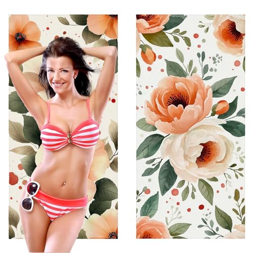Strandtuch, Groß Strandhandtuch 90 x 180 cm 2er Set Mikrofaser Handtuch - Sandfrei Badetuch, Saugfähig und Schnelltrocknendes Handtuch/Strandtuch xxl Saunatuch Stranddecke Zubehör (Pink Blumen) V-262 von QIANLUOO