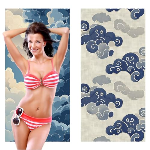Strandtuch, Groß Strandhandtuch 90 x 180 cm 2er Set Mikrofaser Handtuch - Sandfrei Badetuch, Saugfähig und Schnelltrocknendes Handtuch/Strandtuch xxl Saunatuch Stranddecke Zubehör (Wolken) V-1082 von QIANLUOO