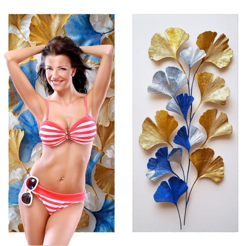 Strandtuch, Groß Strandhandtuch 90 x 200 cm 2er Set Mikrofaser Handtuch - Sandfrei Badetuch, Schnelltrocknendes Handtuch/Strandtuch xxl Saunatuch Stranddecke Zubehör (Pflanzen Ginkgo Blätter) V-1087 von QIANLUOO