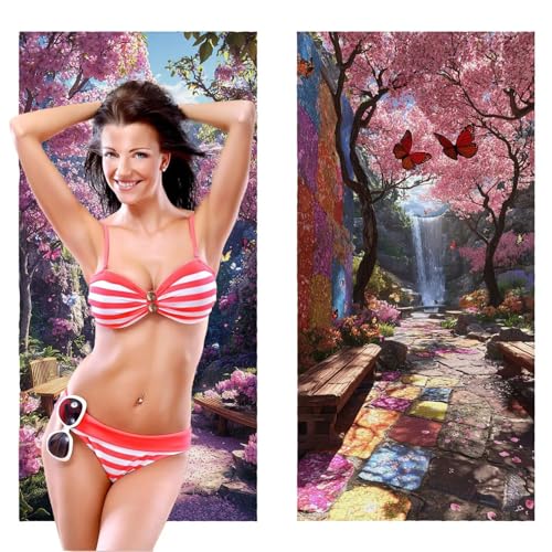 Strandtuch XXL, Mikrofaser Handtuch 2er Set 60 x 120 cm Groß Badetuch, Aussicht Wasserfall Strandtuch Schnell Trocknendes, Sandbeständig, Summer Saunahandtuch Herren, Geschenke für Frauen C-289 von QIANLUOO