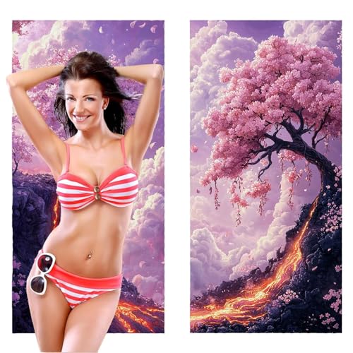 Strandtuch XXL, Mikrofaser Handtuch 2er Set 60 x 120 cm Groß Badetuch, Kirschbaum Strandtuch Schnell Trocknendes, Sandbeständig, Summer Must Haves, Saunahandtuch Herren, Geschenke für Frauen C-1039 von QIANLUOO