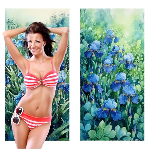 Strandtuch XXL, Mikrofaser Handtuch 2er Set 60 x 120 cm Groß Badetuch, Schwanzblumen Strandtuch Schnell Trocknendes, Sandbeständig, Summer Must Haves, Saunahandtuch Herren, Geschenke für Frauen C-1067 von QIANLUOO